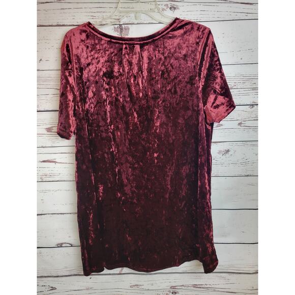 Spring & Mercer Velvet Legging Tee Burgundy V-Neck Short Sleeve Top Womens Sz XL - Picture 7 of 9